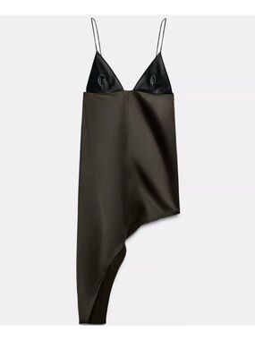 Zara Two-Tone Satin Asymmetric Camisole - Black/Brown